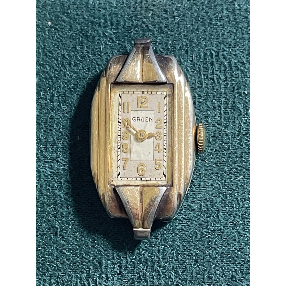 Vintage Gruen Ladies Art Deco Mechanical Watch Base Metal Winds Ticks No Band